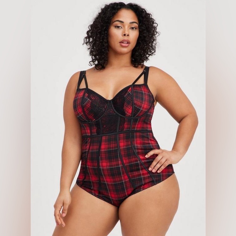 New torrid curve Underwire Bodysuit - Microfiber Plaid Red in ny plaid size 6X